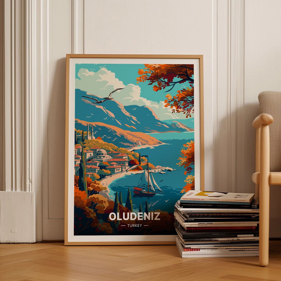Oludeniz Turkey Turquoise Lagoon Sailboat Mountain Travel Poster