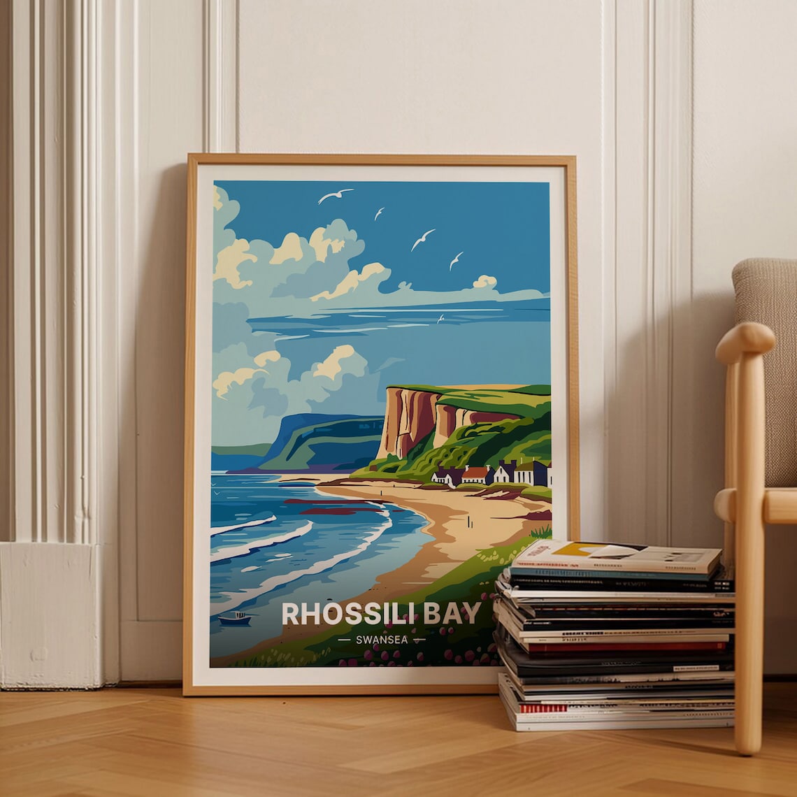 Rhossili Bay Swansea Wales Golden Beach Cliffs Coastal Travel Poster
