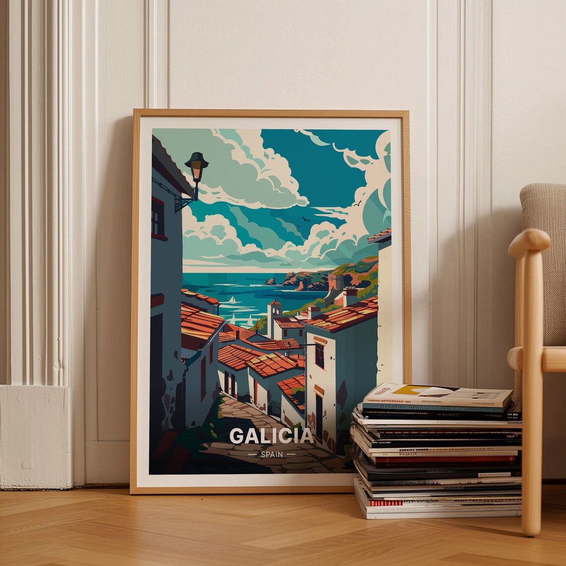 Galicia Spain Coastal Village Street Terracotta Roofs Poster