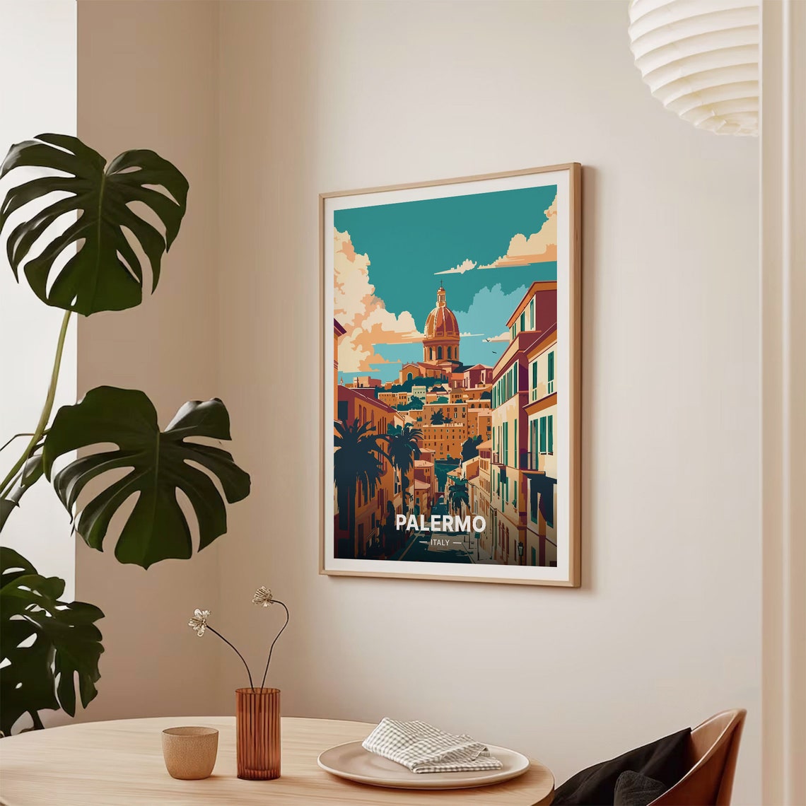 Palermo Italy Domed Cathedral Cityscape Sunset Travel Poster - Image 2