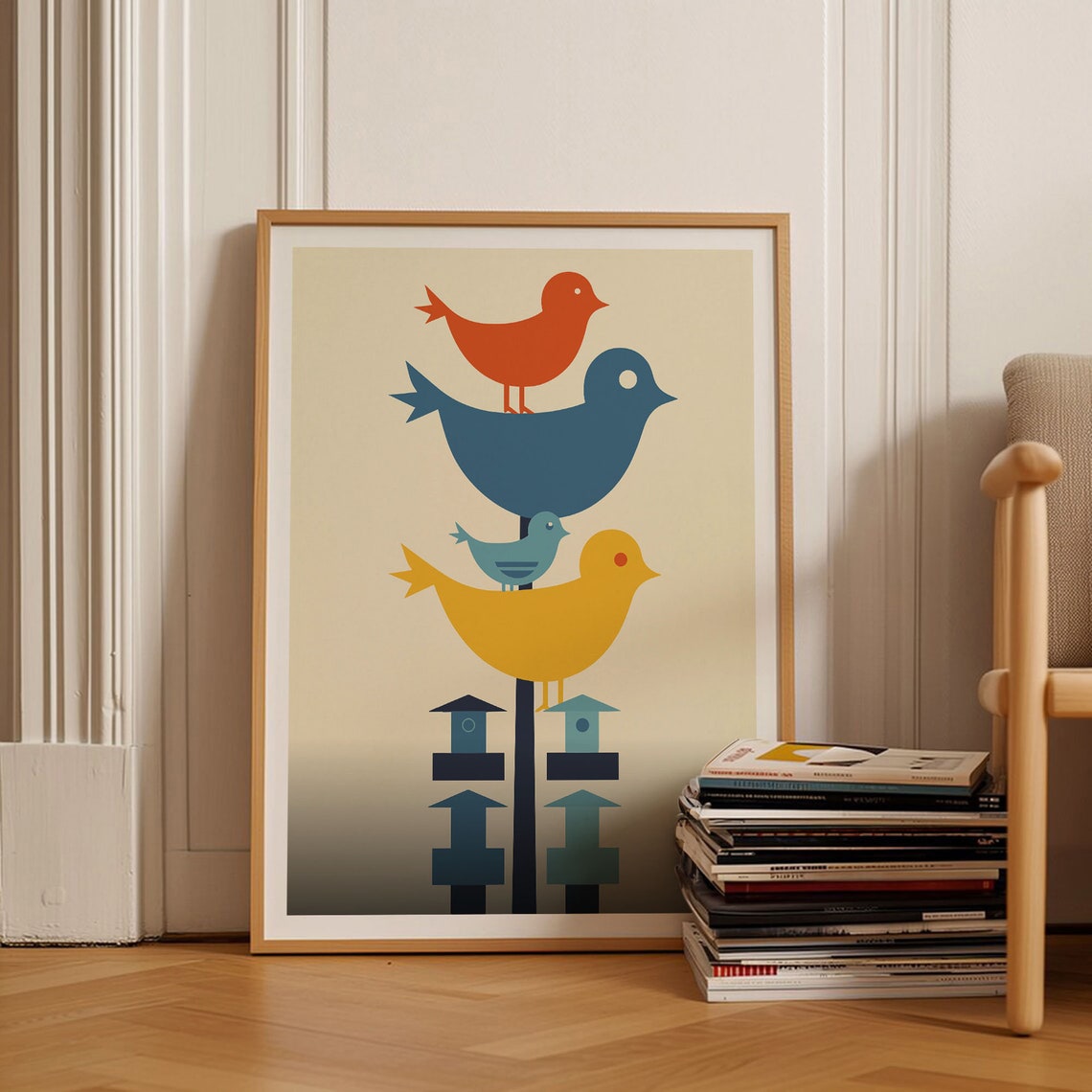Mid Century Modern Geometric Birds Stacked Minimalist Wall Art