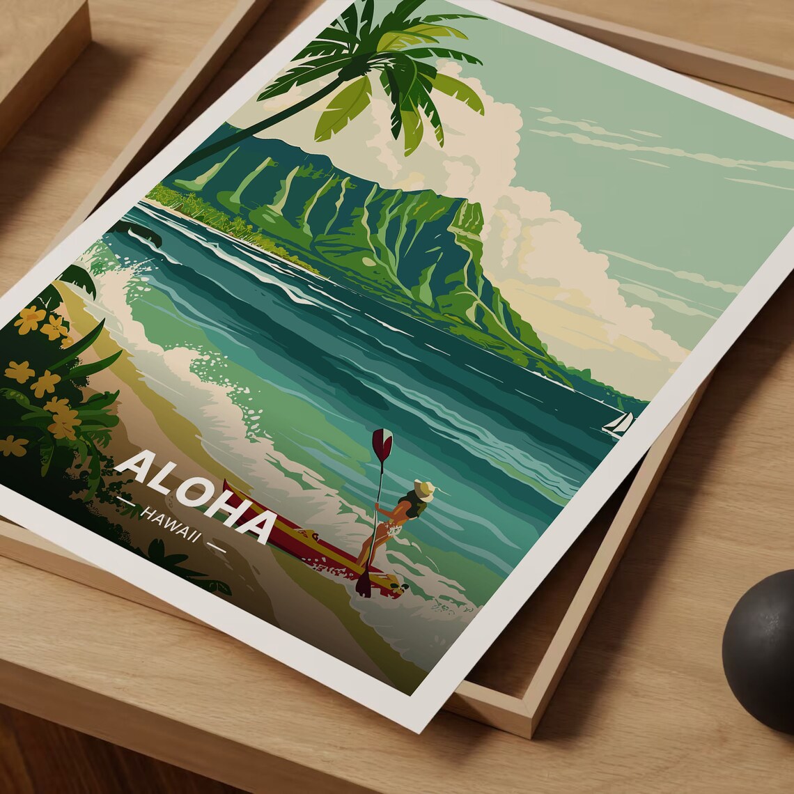Honolulu Waikiki Surf Art, Hawaii Travel Poster - Image 3