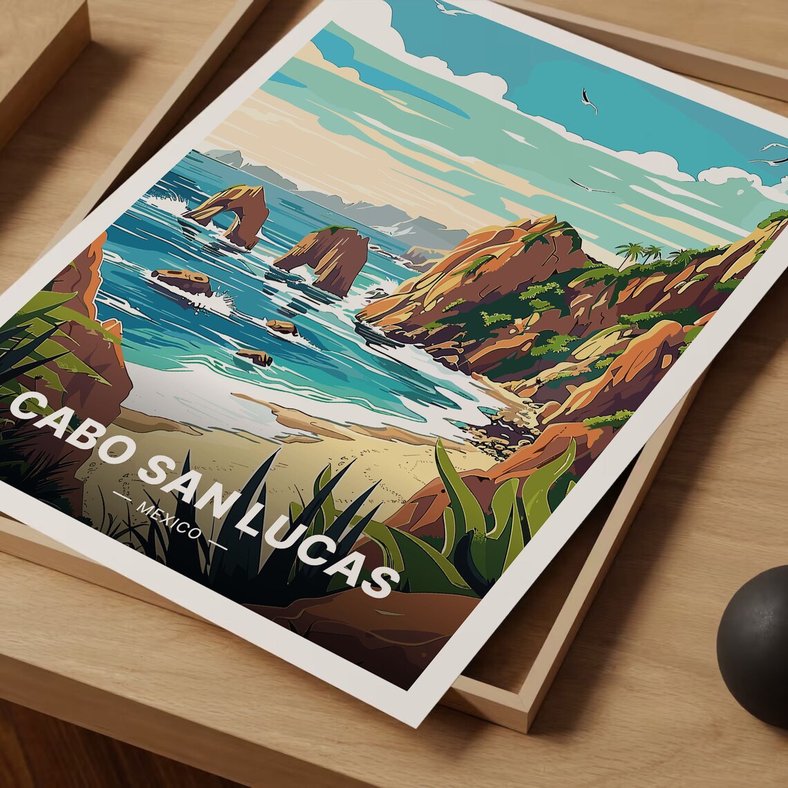 Cabo San Lucas Travel Poster, Mexico Cityscape Art Print - Image 3