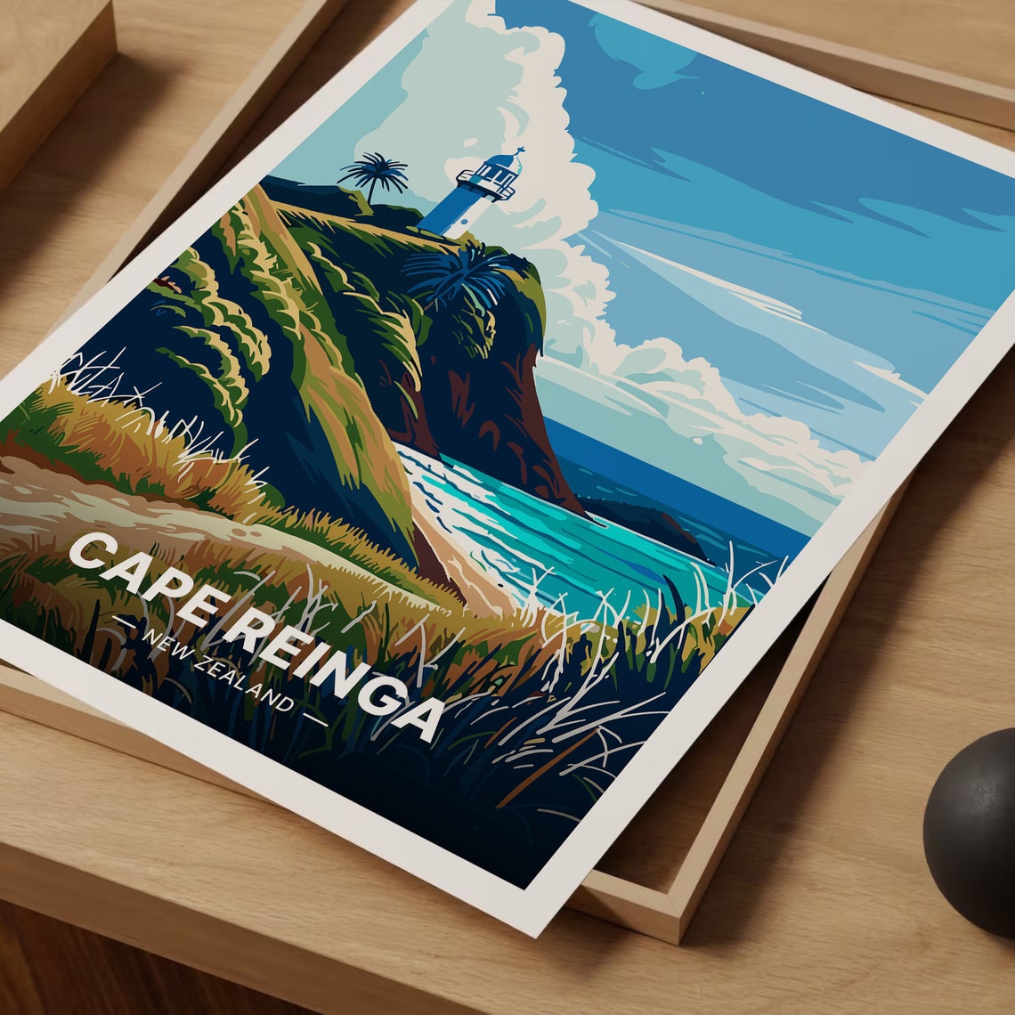Cape Reinga New Zealand Lighthouse Rugged Headland Travel Poster - Image 3