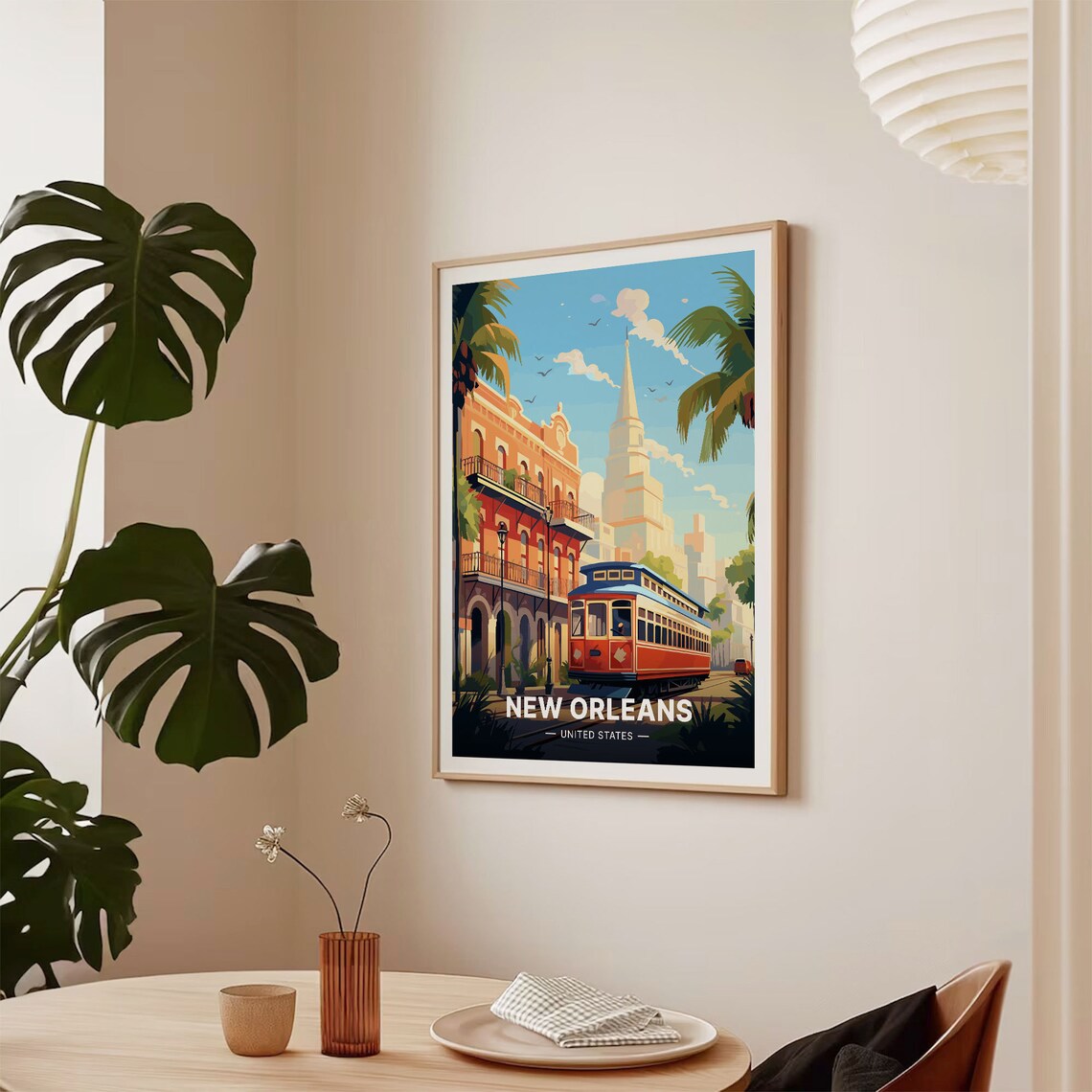 New Orleans Streetcar French Quarter Balconies Retro Travel Poster - Image 2