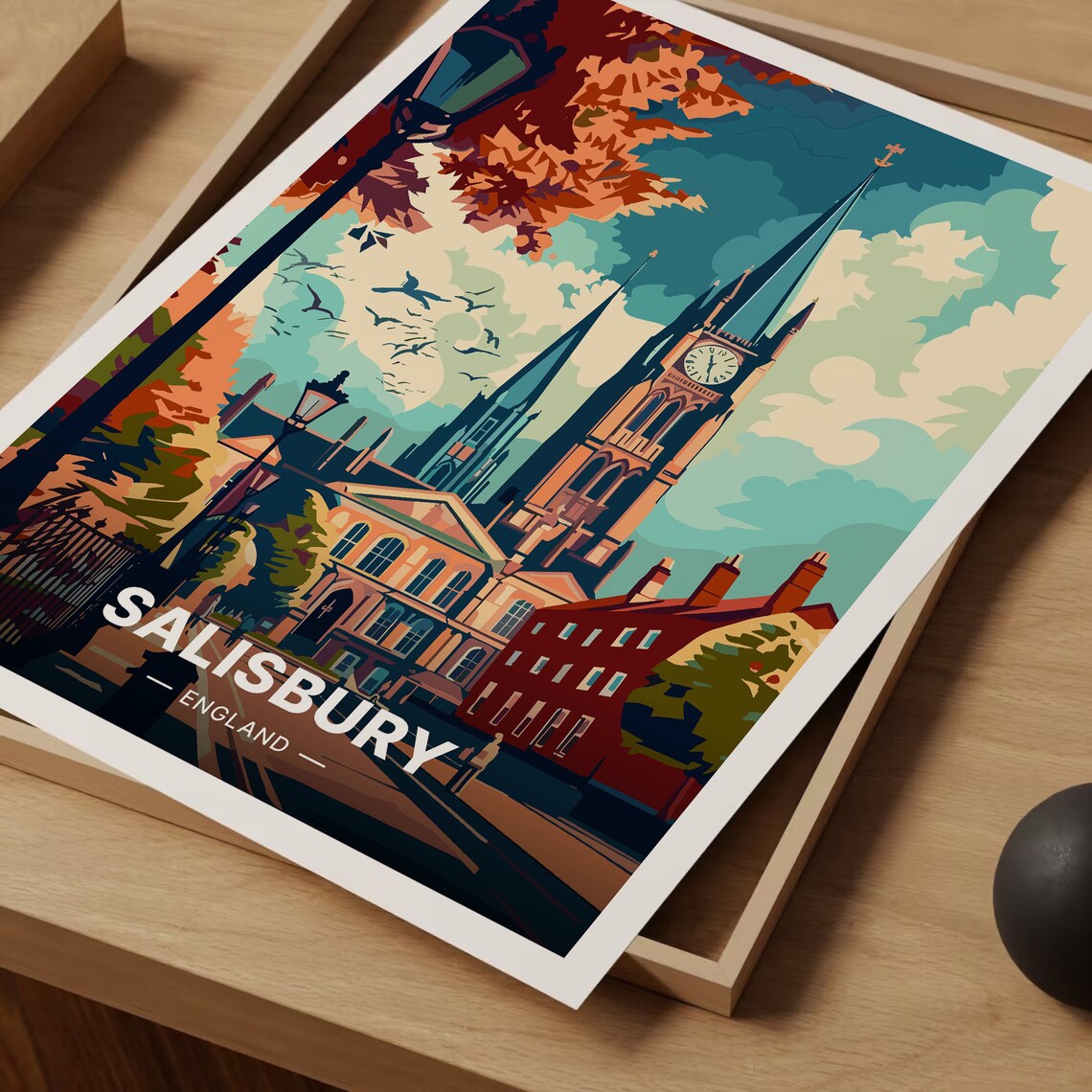 Salisbury England Cathedral Spire Historic Street Travel Poster - Image 3