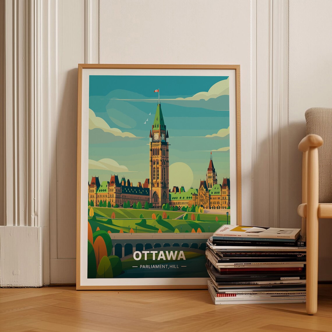 Ottawa Travel Poster, Canada City Skyline Art