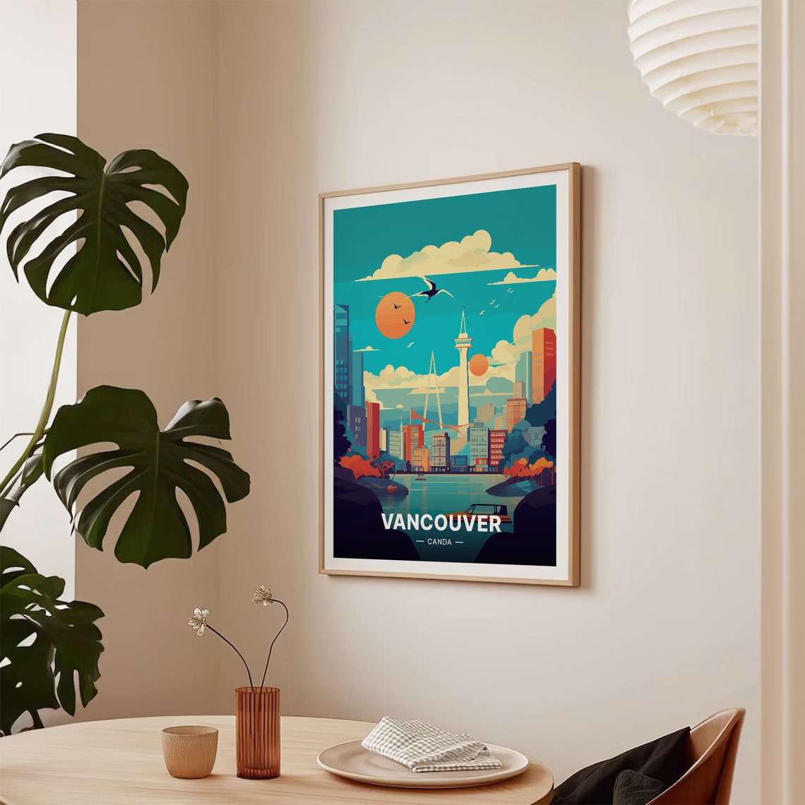 Vancouver Canada Skyline Tower Bridge Sunset Retro Travel Poster - Image 2
