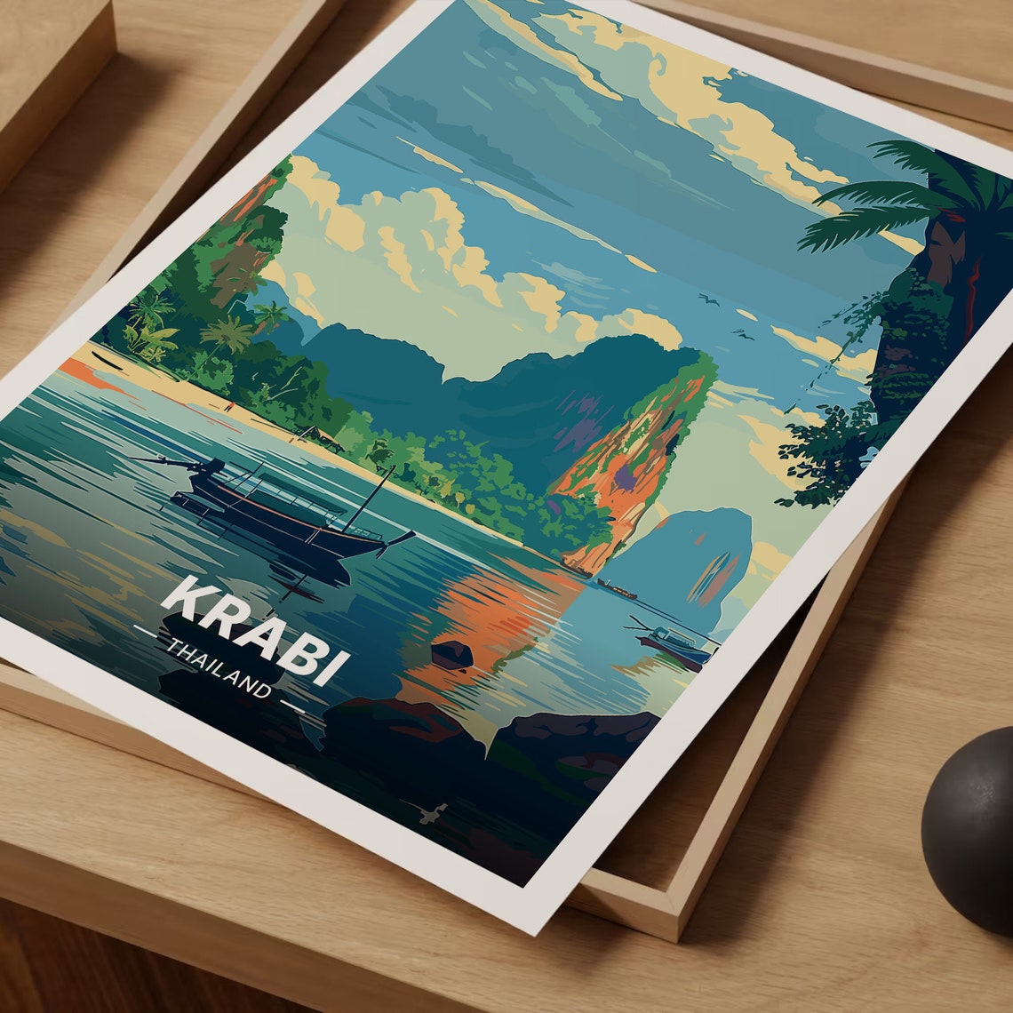 Krabi Thailand Limestone Cliffs Beach Sunset Vintage Travel Poster - Image 3