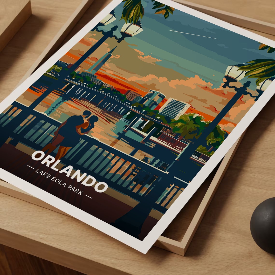 Orlando Florida Lake Eola Park Sunset Lakefront Vintage Travel Poster - Image 3