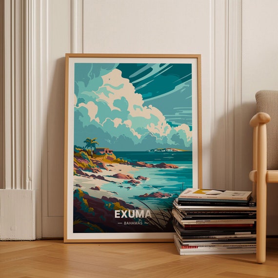 Exuma Caribbean Poster Travel Wall Art Home Decor Art Lover Gift Tropical Beach Scene Office Decoration C20 1191