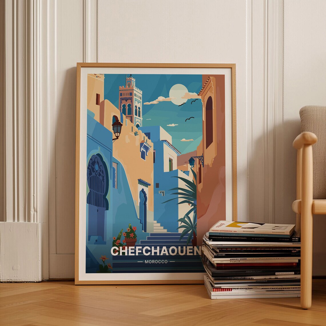 Chefchaouen Morocco Blue City Medina Streets Vintage Travel Poster