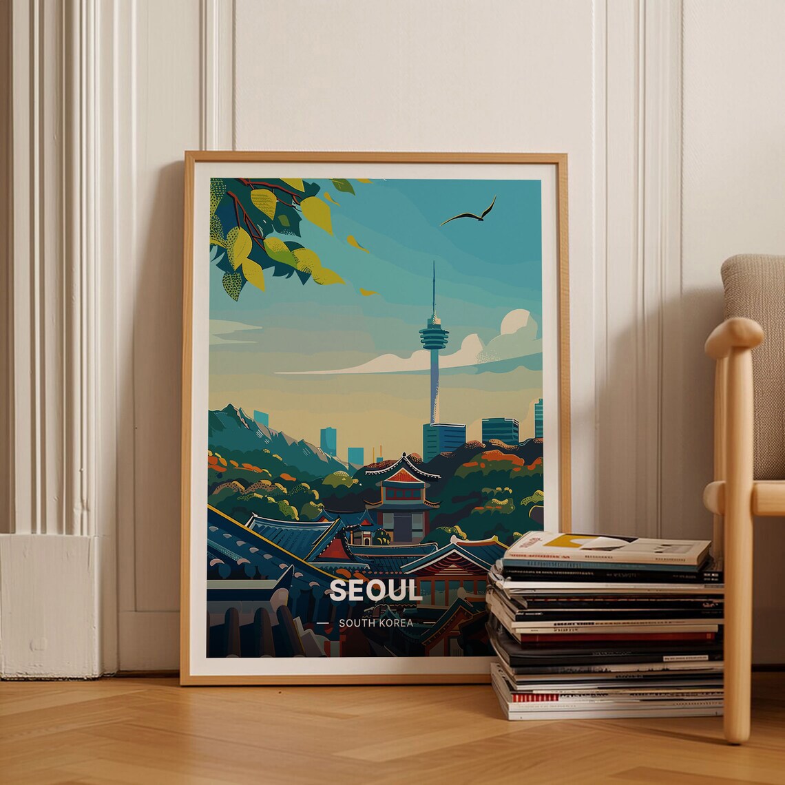Seoul Cityscape Travel Poster, South Korea Art Print