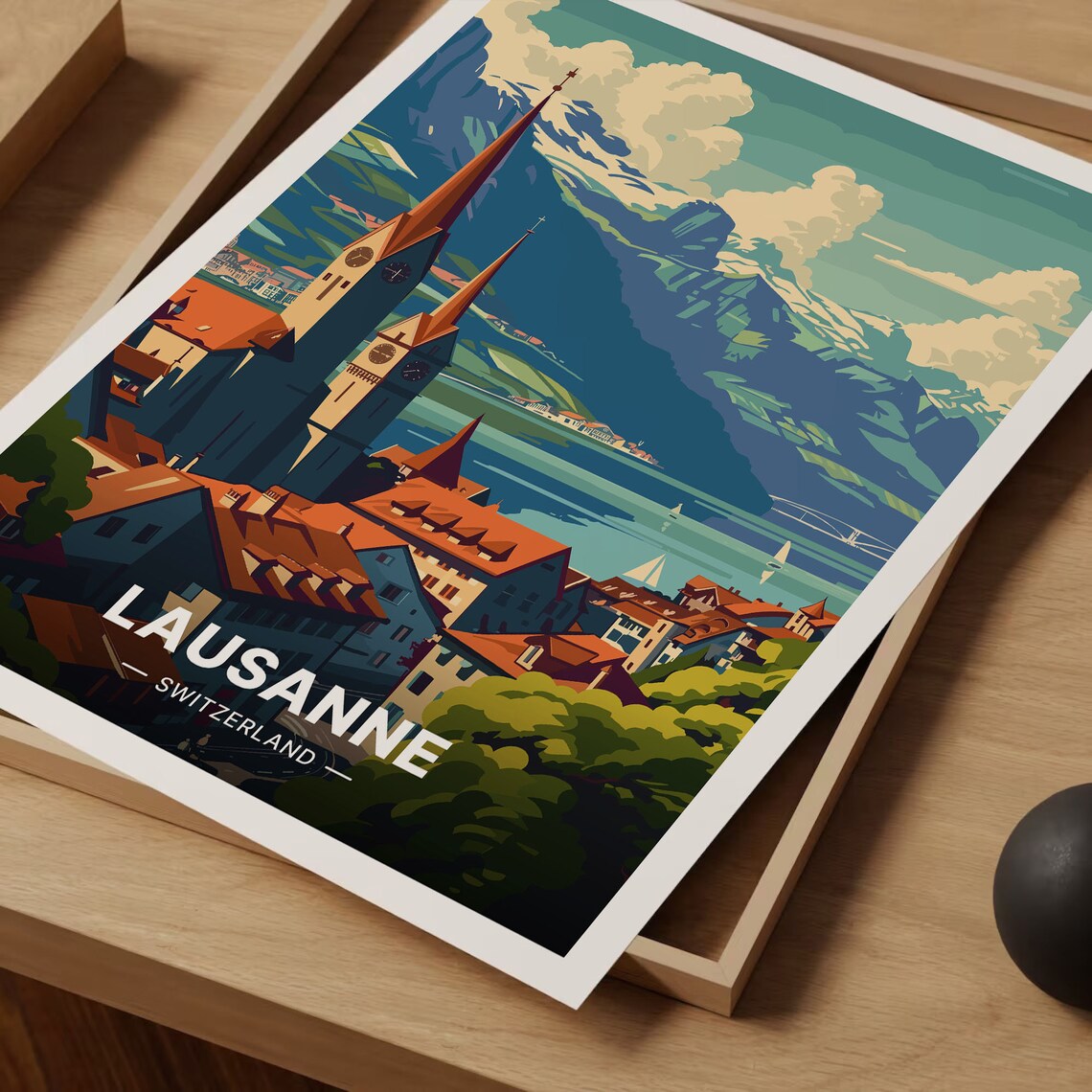 Lausanne Travel Poster, Switzerland Cityscape Art - Image 3