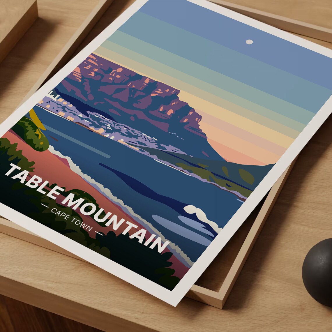 Table Mountain Cape Town Glowing Golden Sunset Travel Poster - Image 3