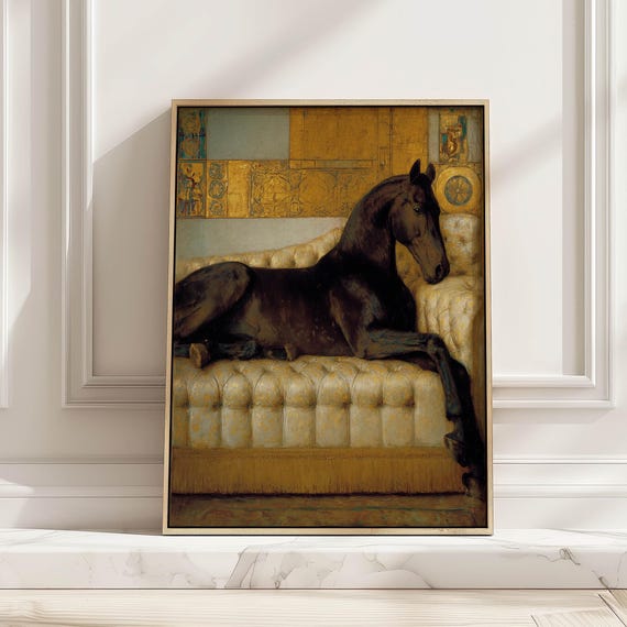 Black Horse On Sofa, Gustav Klimt Style
