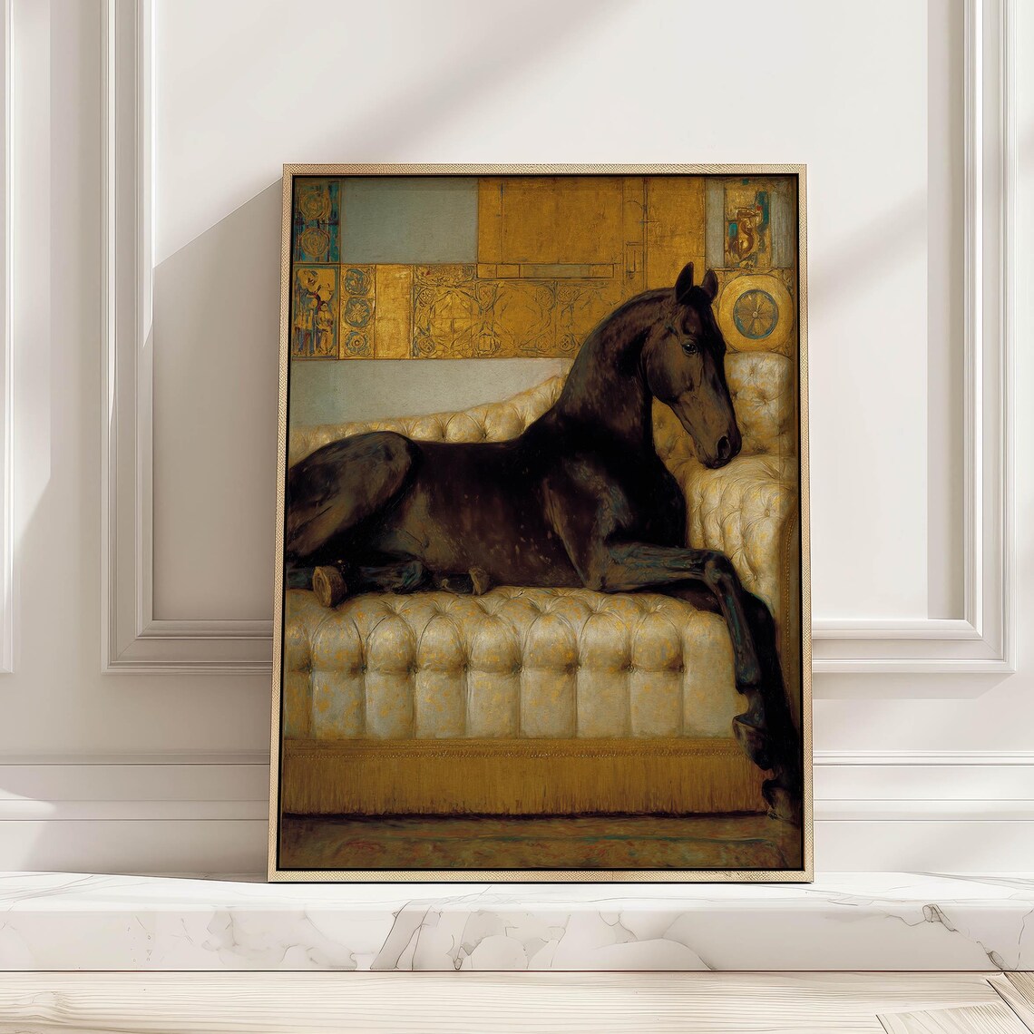 Black Horse On Sofa, Gustav Klimt Style