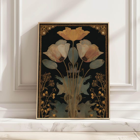 Victorian Folk Flower Vintage Botanical Poster