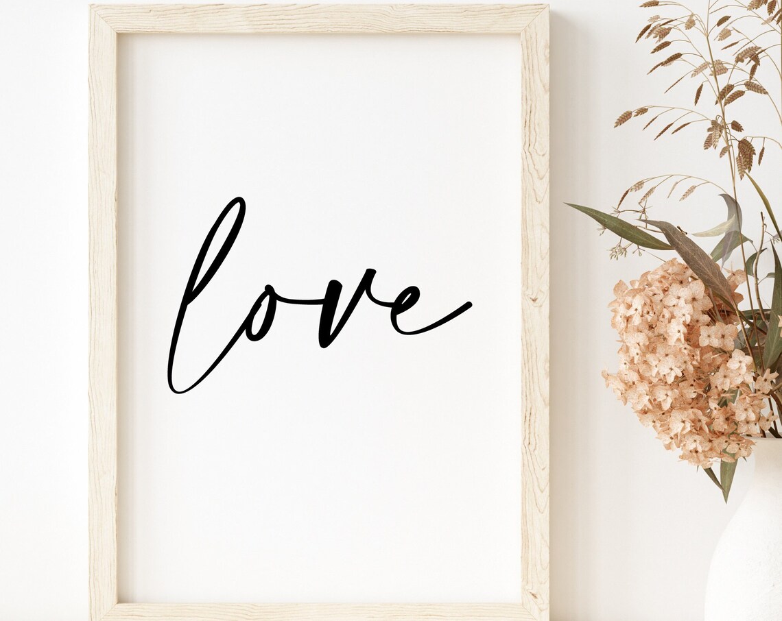 Love Handwritten Script Black and White Minimalist Decor Poster