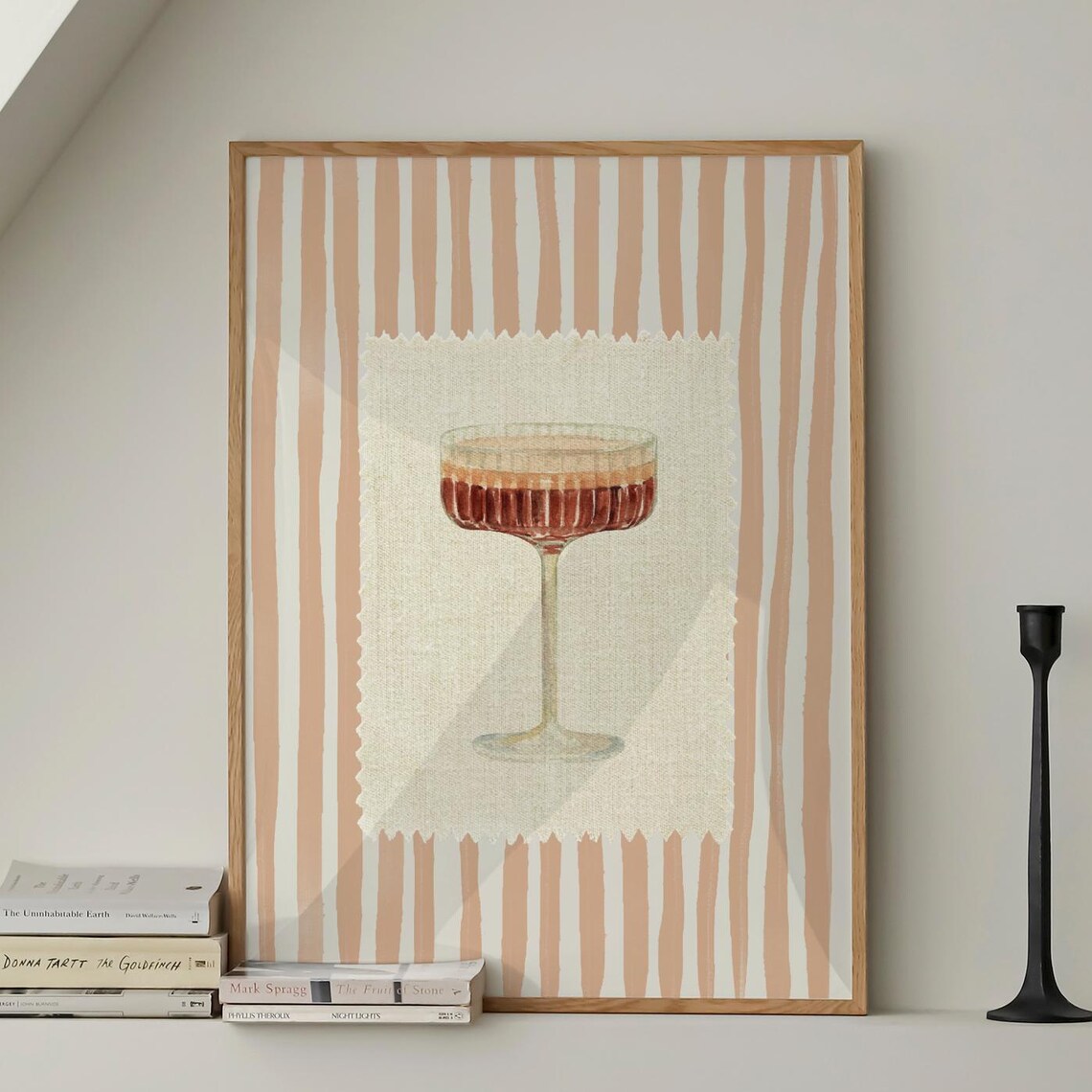 Retro Striped Espresso Cocktail Coupe Glass Bar Cart Wall Art