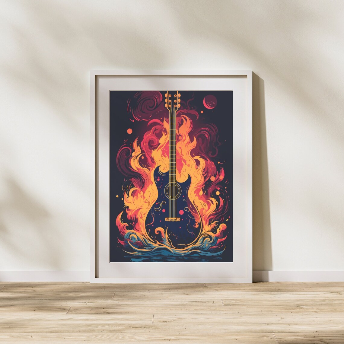 Fire And Guitar Surrealist Design, Art Print