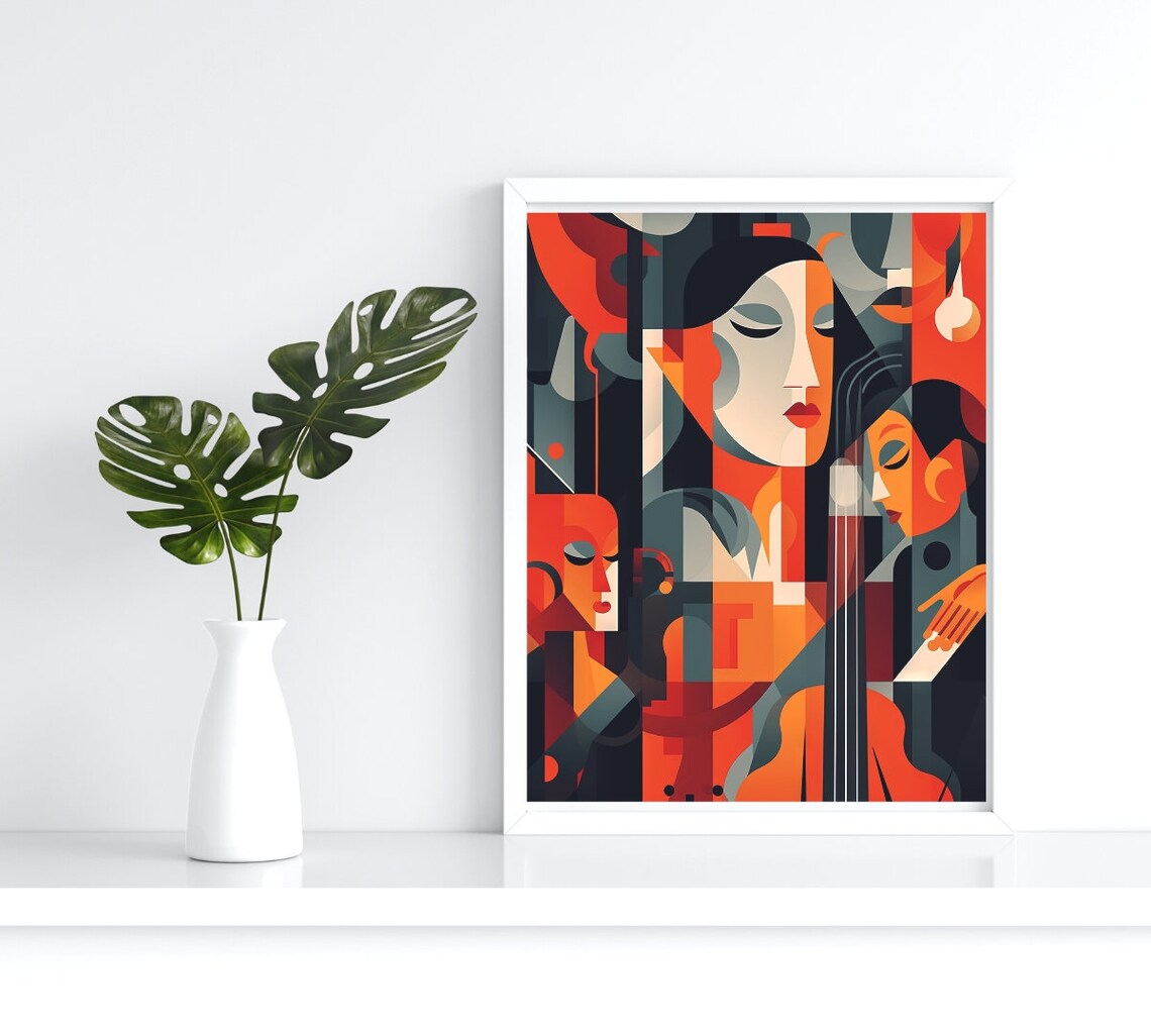 Abstract Cello Player Geometric Jazz Musicians Colorful Art Poster