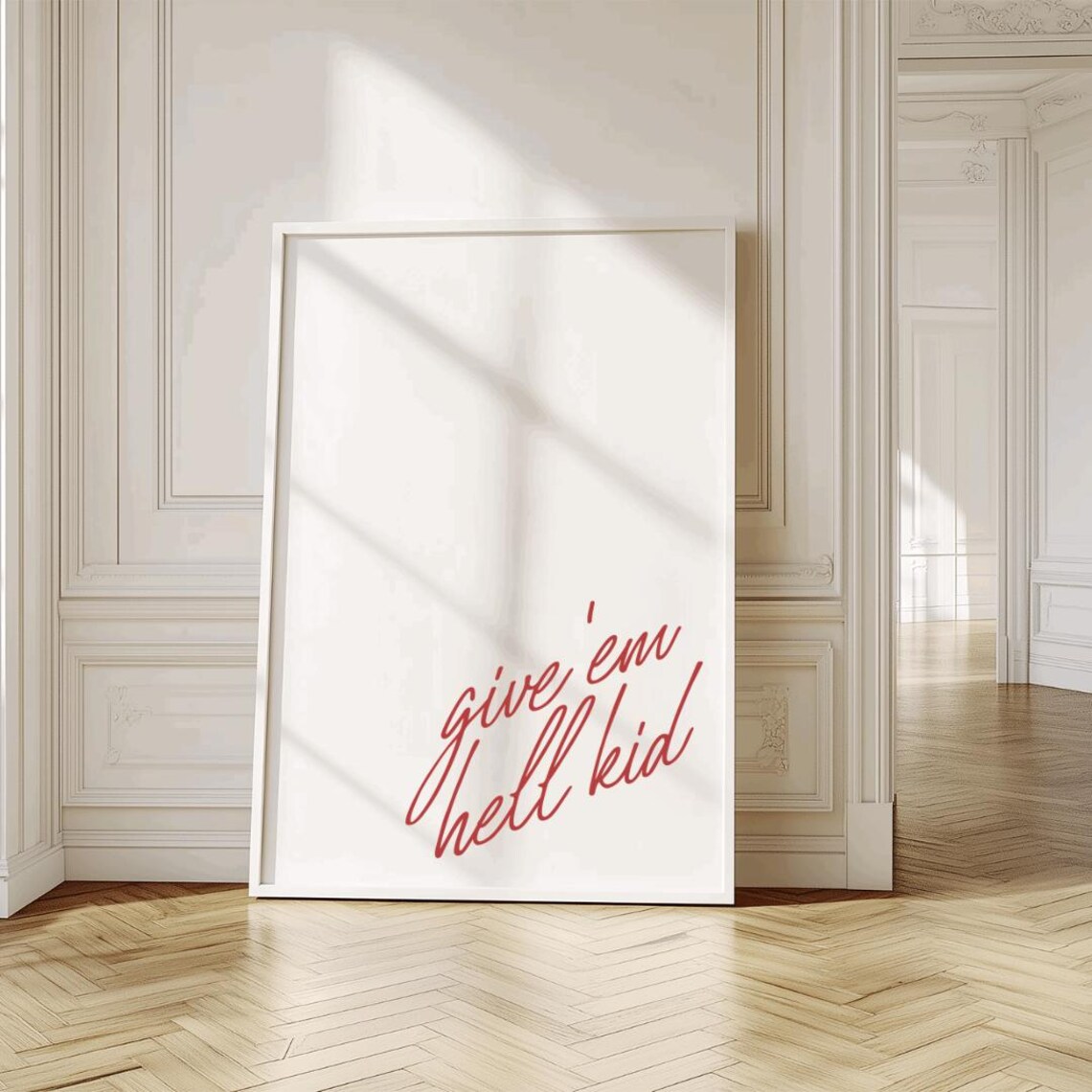 Give Em Hell Kid Framed Poster Trendy Wall Art Minimalistic Hanging Inspirational Quote Retro Print