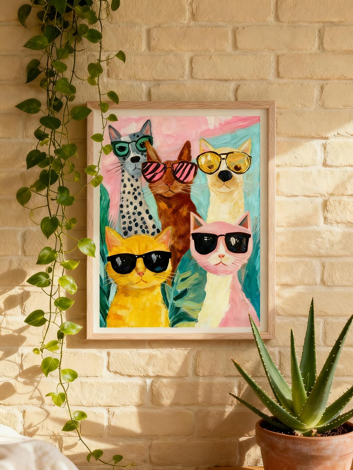 Cool Cats Wearing Sunglasses Colorful Funny Animal Portrait Poster