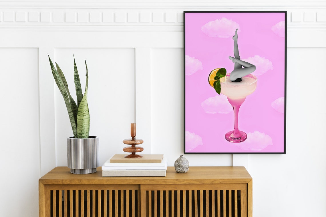 Hot Pink Margarita Surreal Pop Dive Cloudy Pink Bar Cart Poster - Image 2