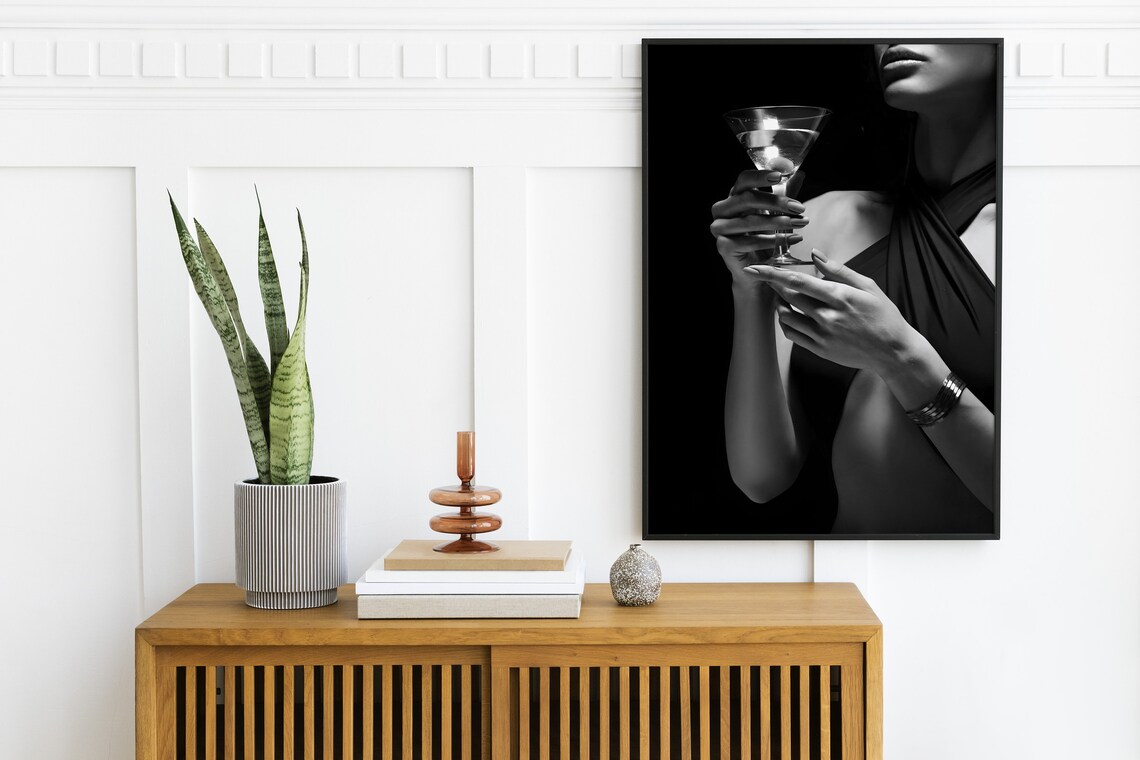 Woman Holding Martini Glass Black Dress Luxury Bar Photo Poster - Image 2