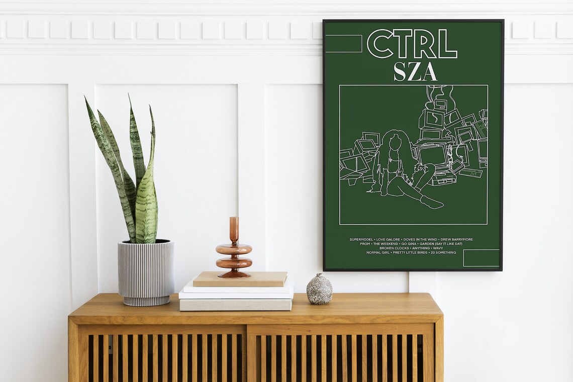 SZA Ctrl Album Tracklist Line Art Poster Green Minimalist Music Fan - Image 2