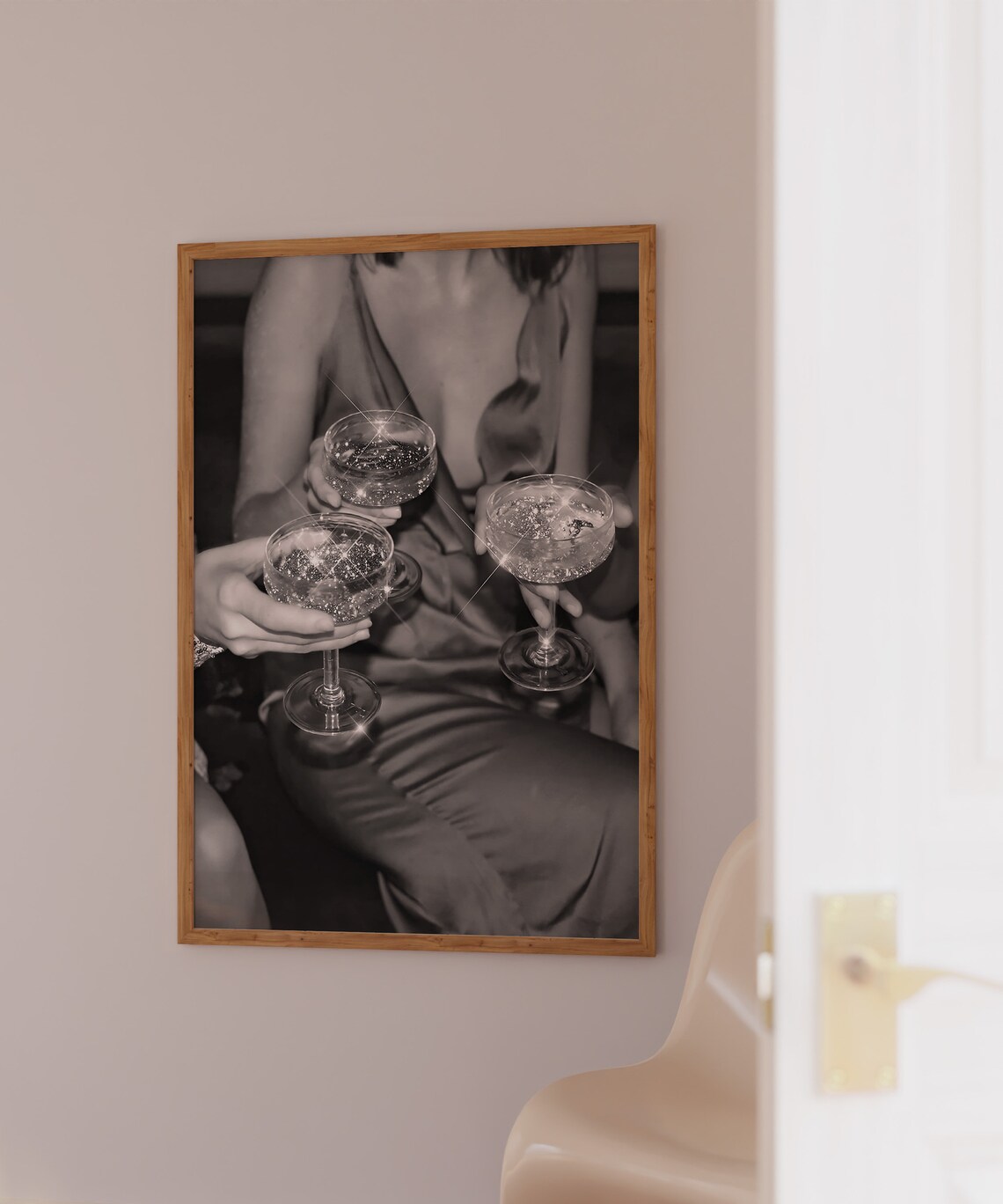 Black and White Sparkling Champagne Coupe Photo Party Poster Glam