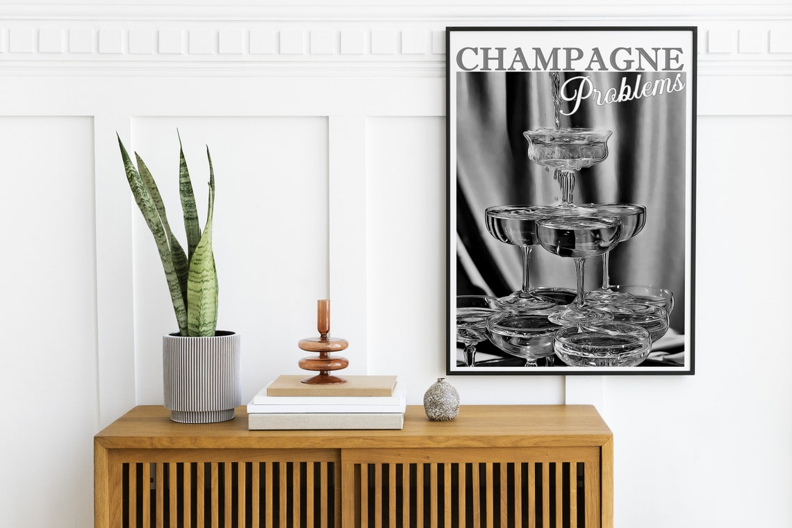 Champagne Problems Black White Champagne Coupe Tower Wall Art - Image 2