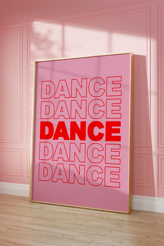 Preppy Dance Floor Poster Pink Dancing Music Wall Art Girly Dorm Room Decor Disco Party Art Print Bar Cart