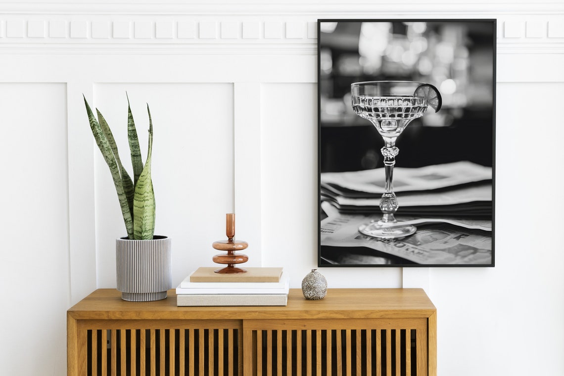 Crystal Coupe Cocktail Glass Lime Black And White Bar Photo Print - Image 2