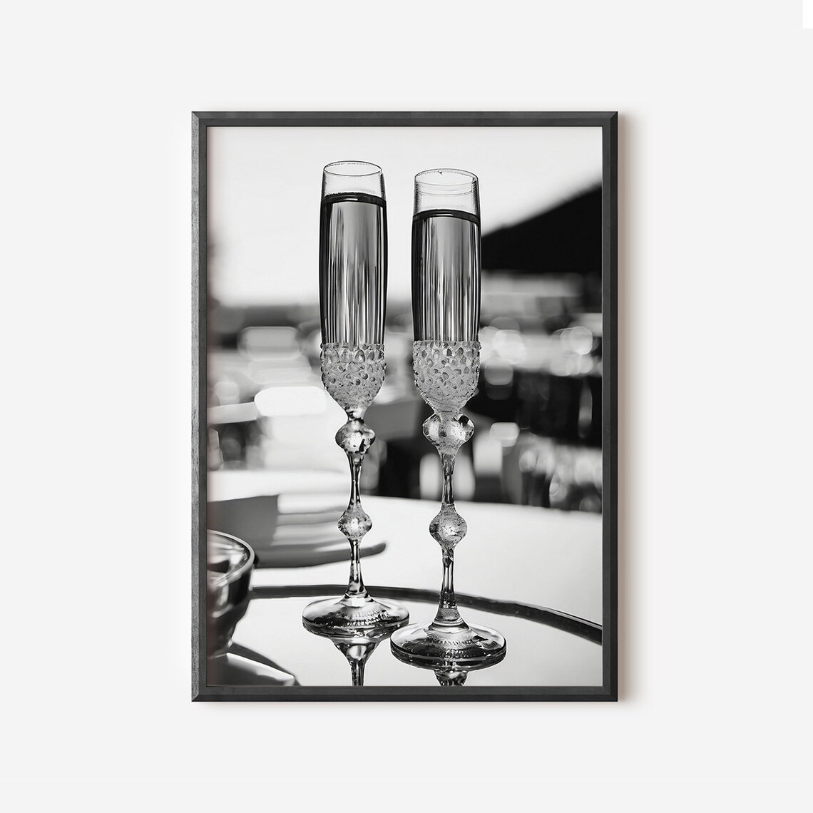 Champagne Flutes Black and White Crystal Toast Bar Cart Poster