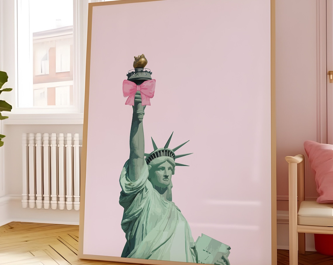 Statue Of Liberty With Pink Bow Coquette New York City Poster