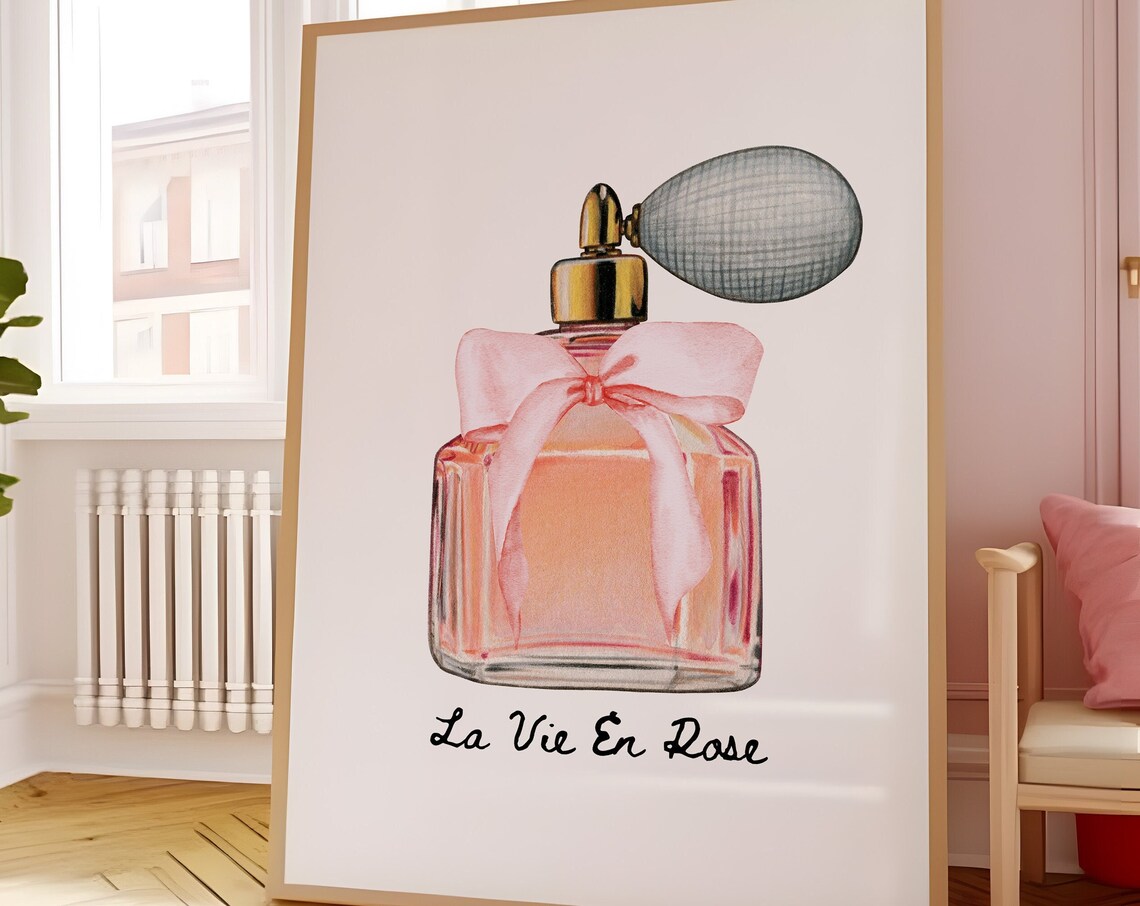 La Vie En Rose Pink Perfume Bottle With Bow Watercolor Poster