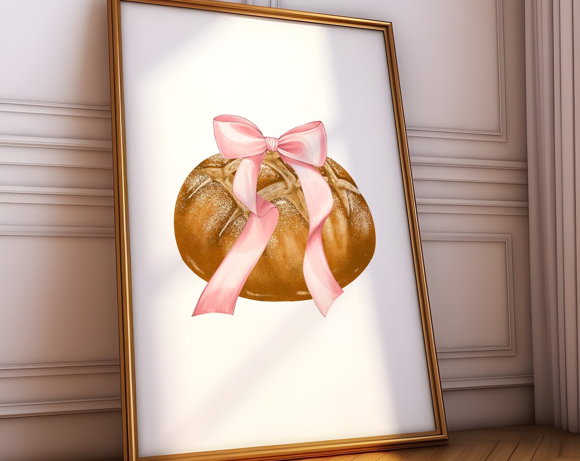 Pink Bow Glazed Pastry Watercolor Coquette Kitchen Art Print