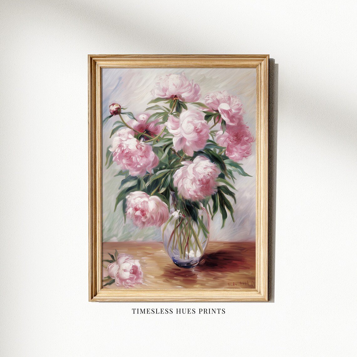 Pink Peonies Glass Vase Bouquet Impressionist Floral Oil Poster