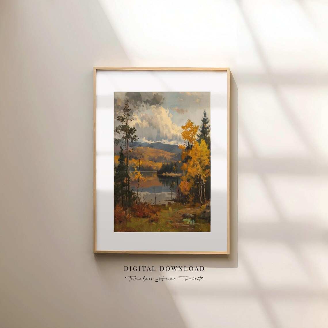Autumn Lakeside Vintage Painting Golden Trees Fall Foliage Poster