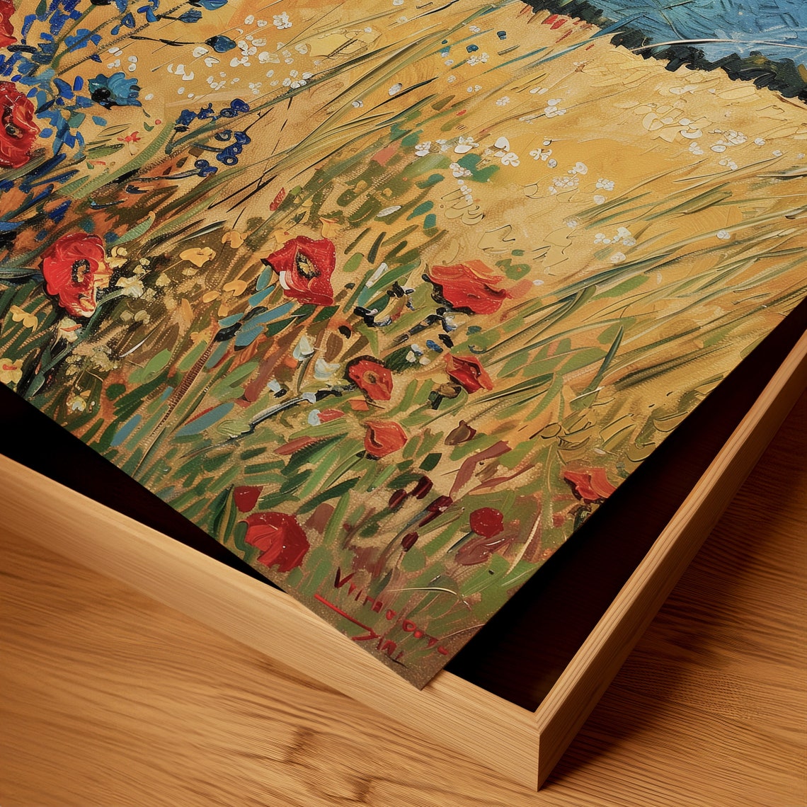 Spring Meadow Painting Vintage Impressionism Art Flower Field Art Landscape Painting Country Field Oil Painting Wall Art - Image 2