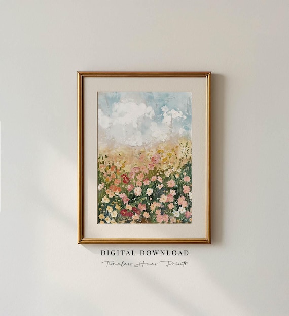 Wildflower Meadow Pastel Blooms Vintage Impressionist Wall Art