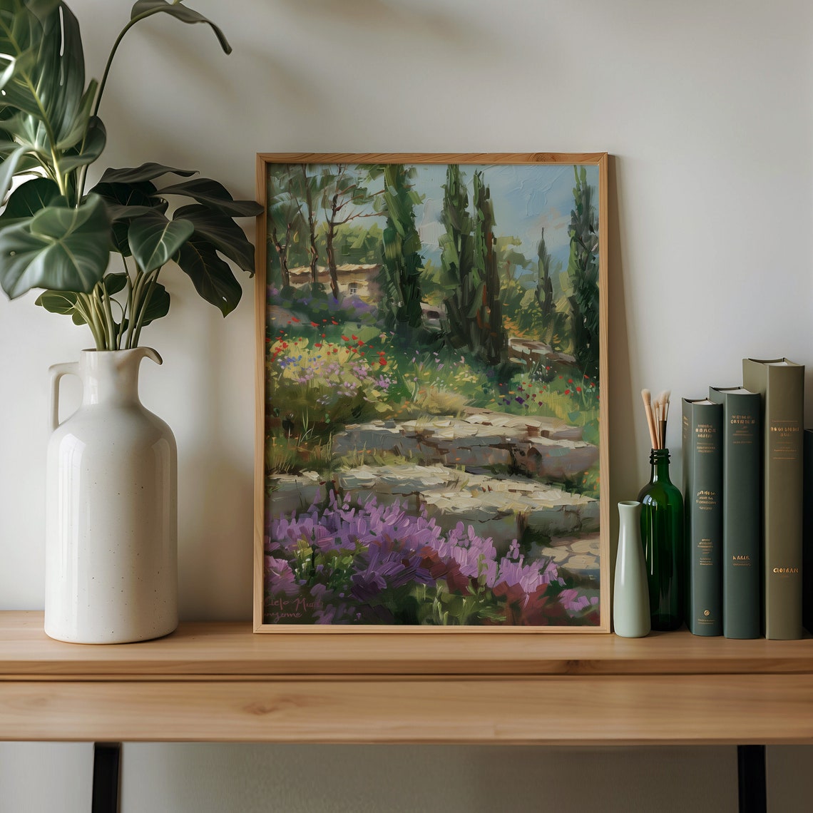 Tuscan Garden Lavender Blooms Stone Steps Cypress Trees Poster - Image 2