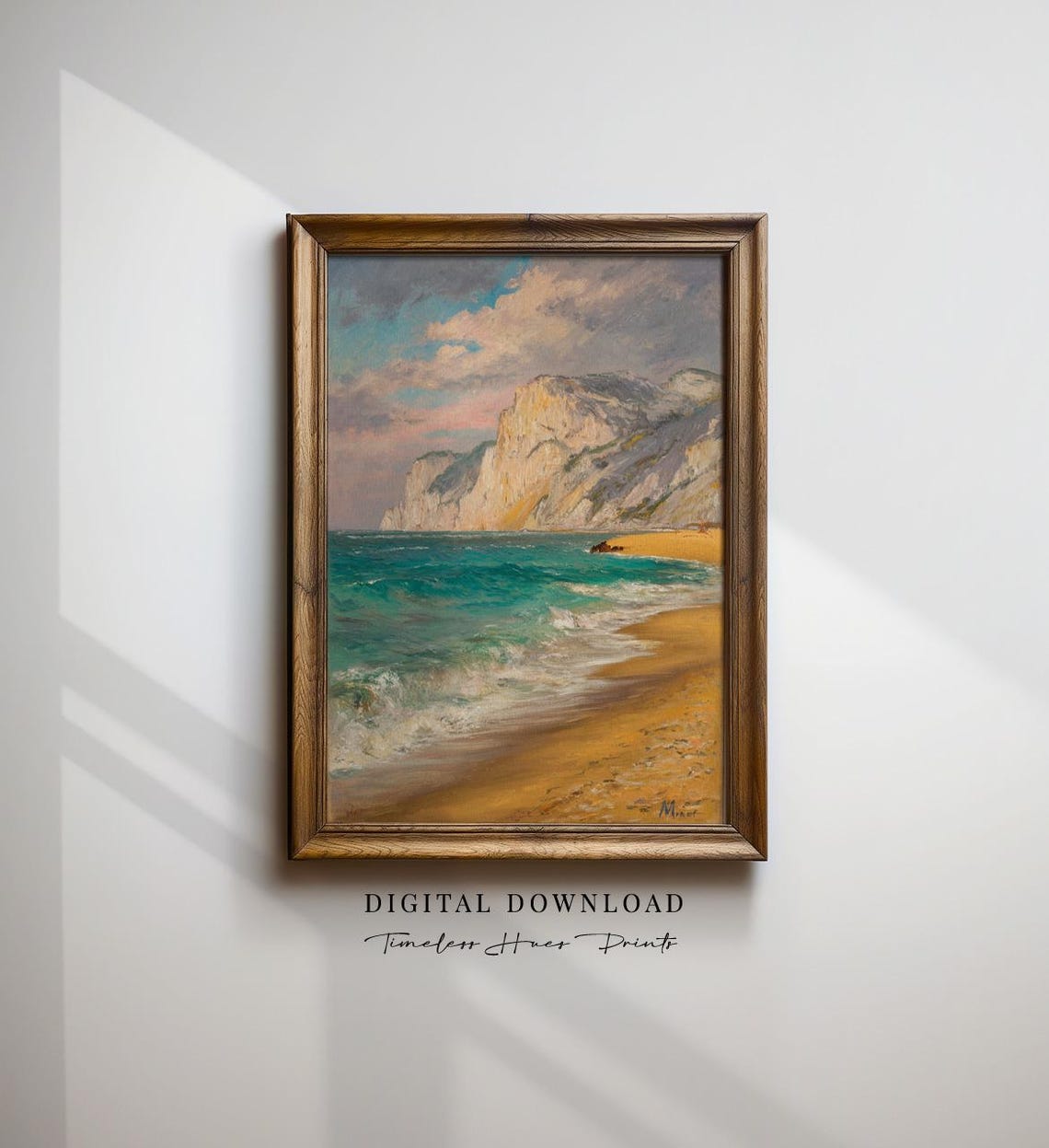 Coastal Seascape Oil Painting White Cliffs Turquoise Waves Poster