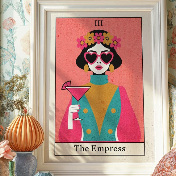 Colorful Tarot Card Art Print, Maximalist Decor