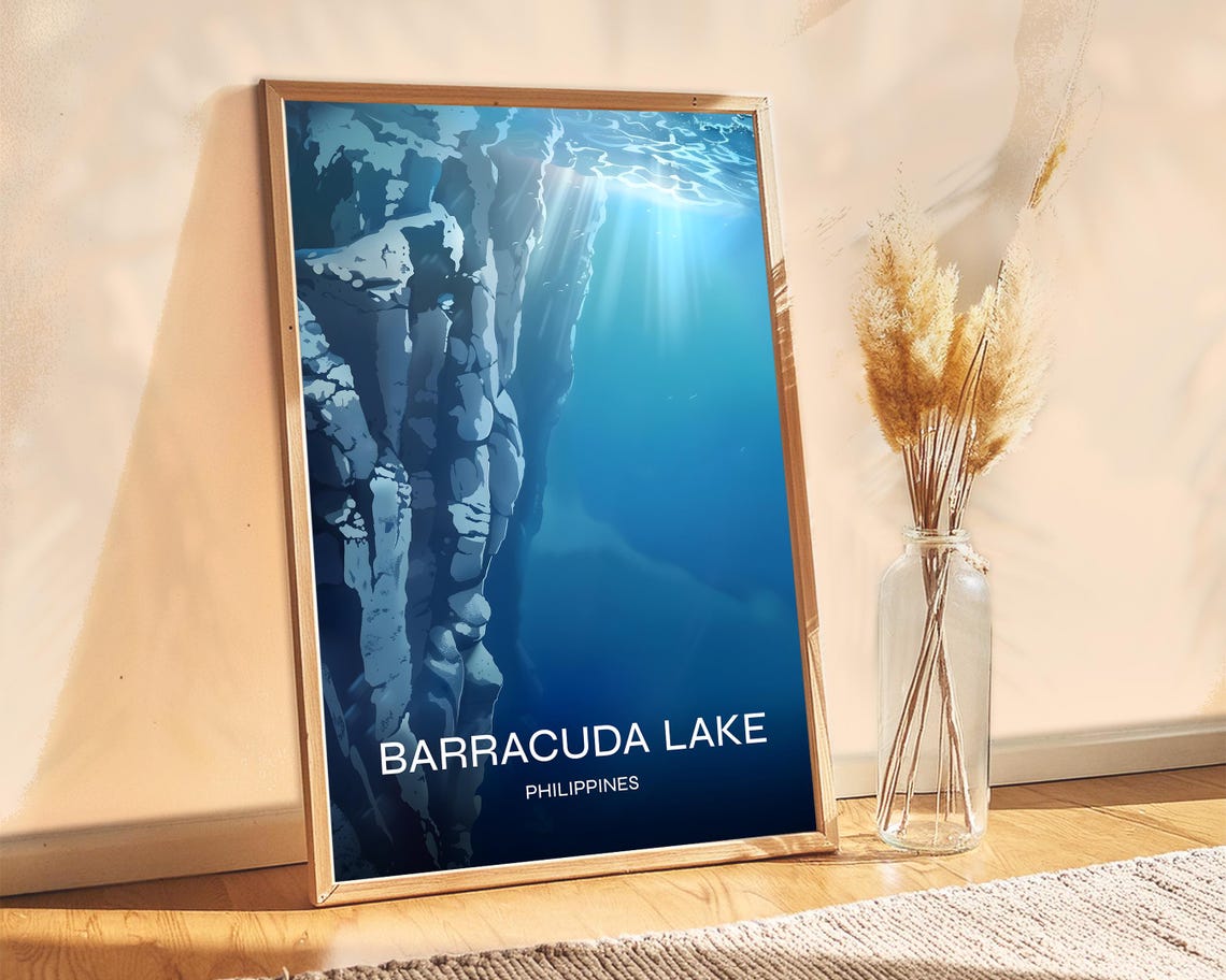 Barracuda Lake Philippines Underwater Cliff Diving Travel Poster
