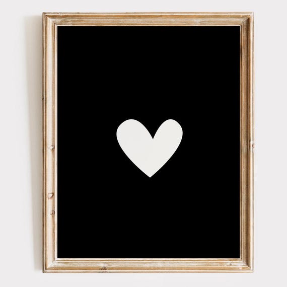Heart Print Black And White Minimalist Wall Art