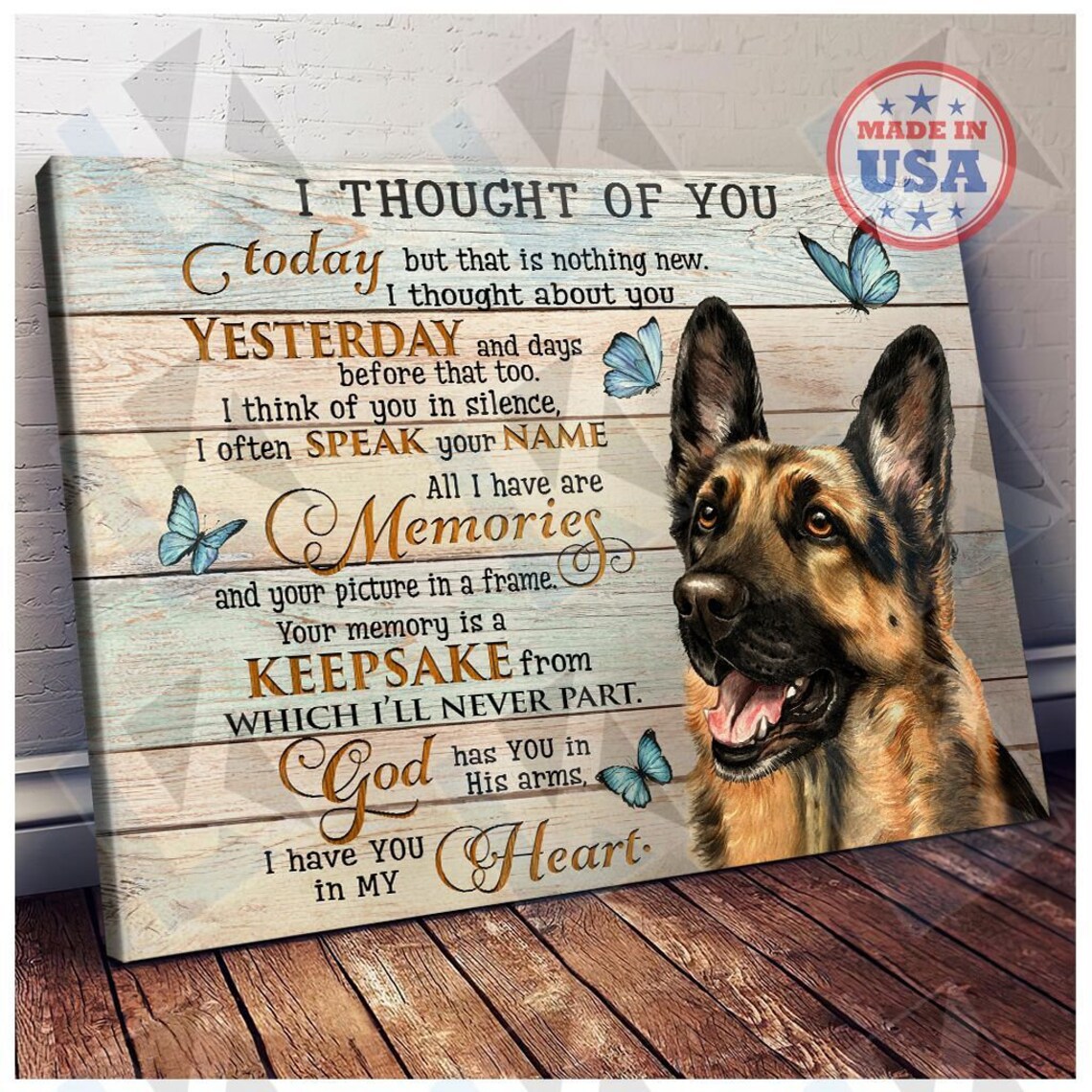 German Shepherd I Thought of You Memorial Poem Butterfly Canvas Poster - Image 4