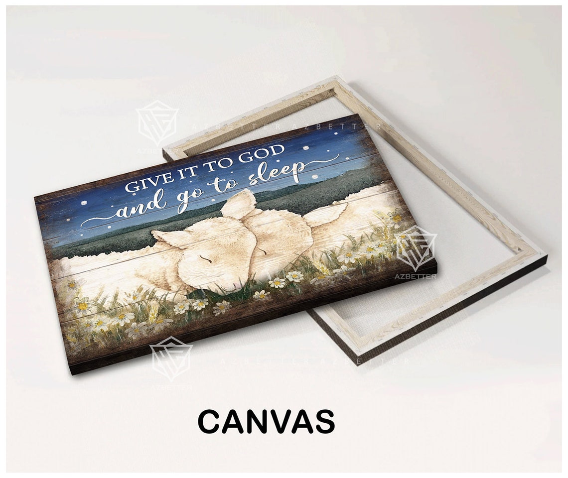 Give It To God And Go To Sleep Lambs Starry Night Daisies Poster - Image 3